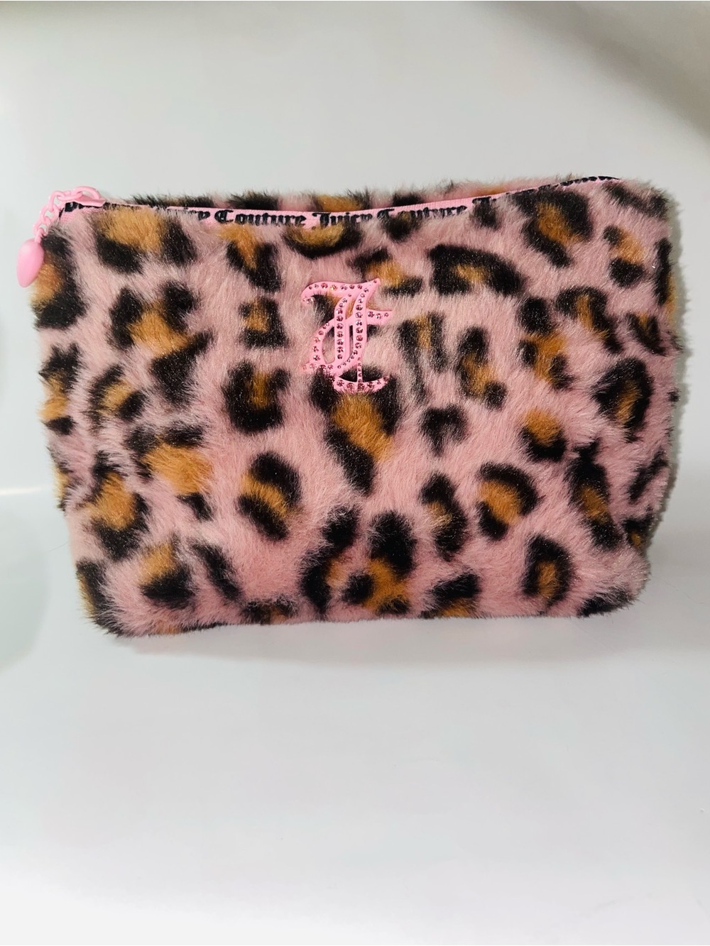 Juicy Couture Pink Leopard Faux Fur Cosmetic Pouch